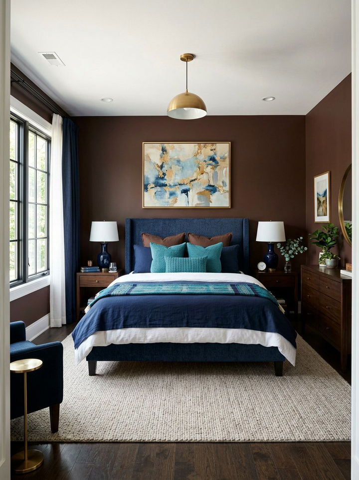 Chocolate and blue bedroom - 30 chocolate bedroom ideas