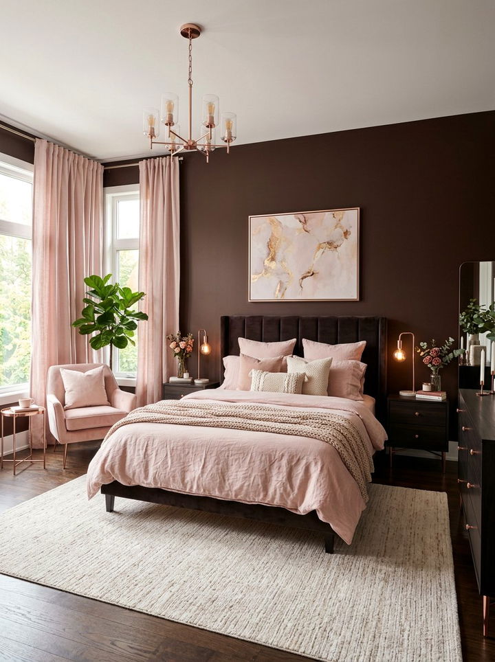 Chocolate and blush pink bedroom - 30 chocolate bedroom ideas