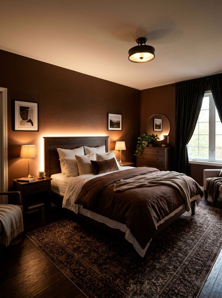 Chocolate brown mood lighting - 30 chocolate bedroom ideas