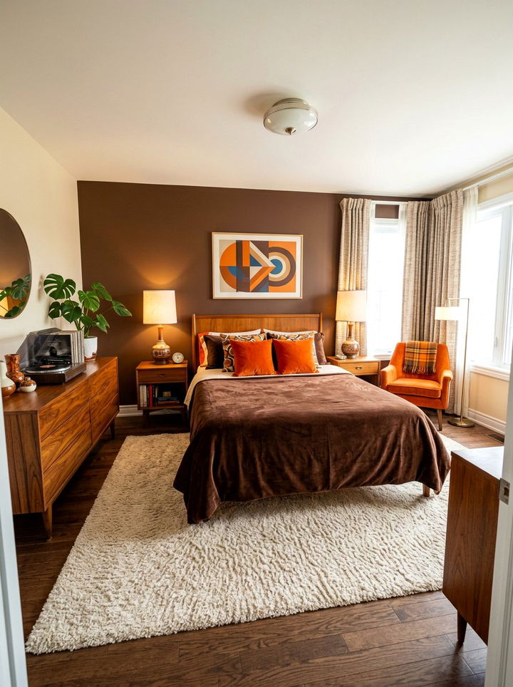 Chocolate brown retro bedroom - 30 vintage bedroom color ideas