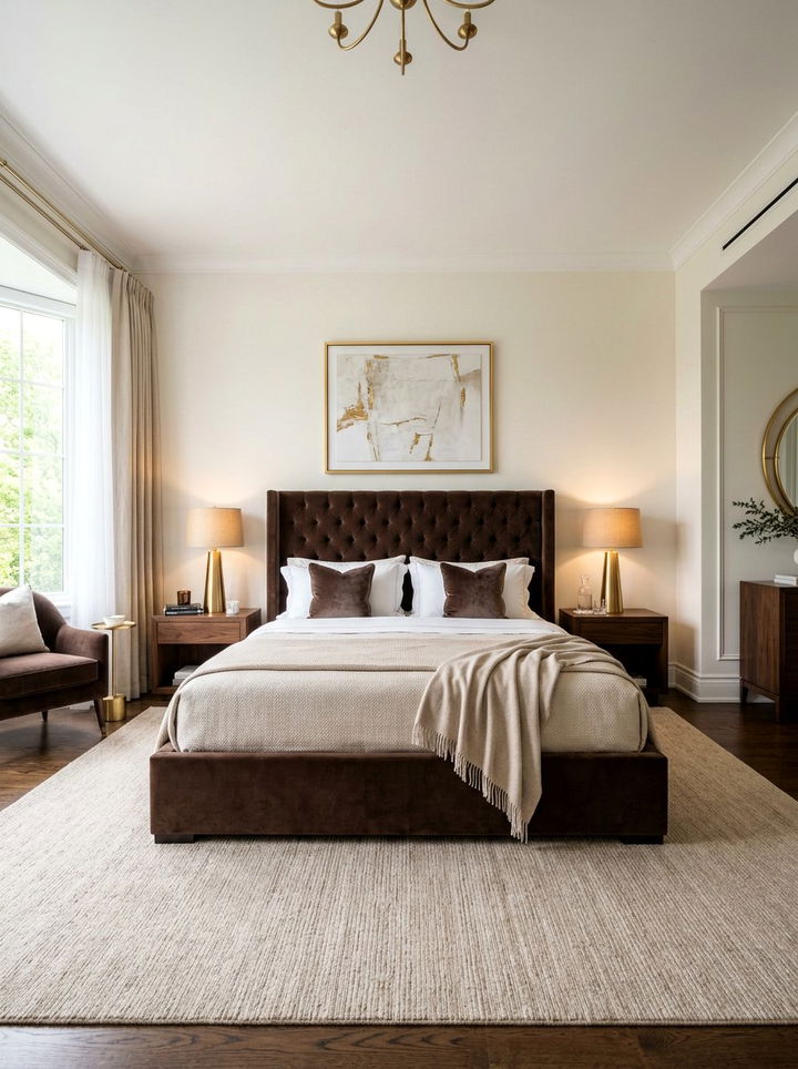 Chocolate brown velvet bed - 30 chocolate bedroom ideas