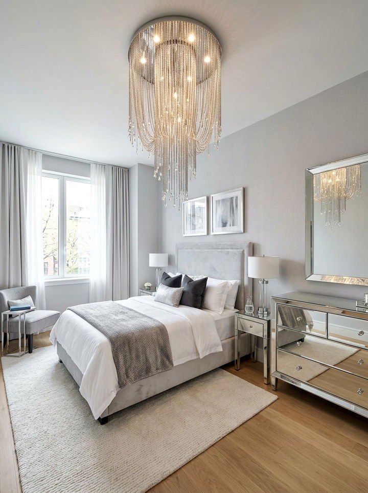 Chrome Waterfall Chandelier - 30 bedroom chandelier ideas