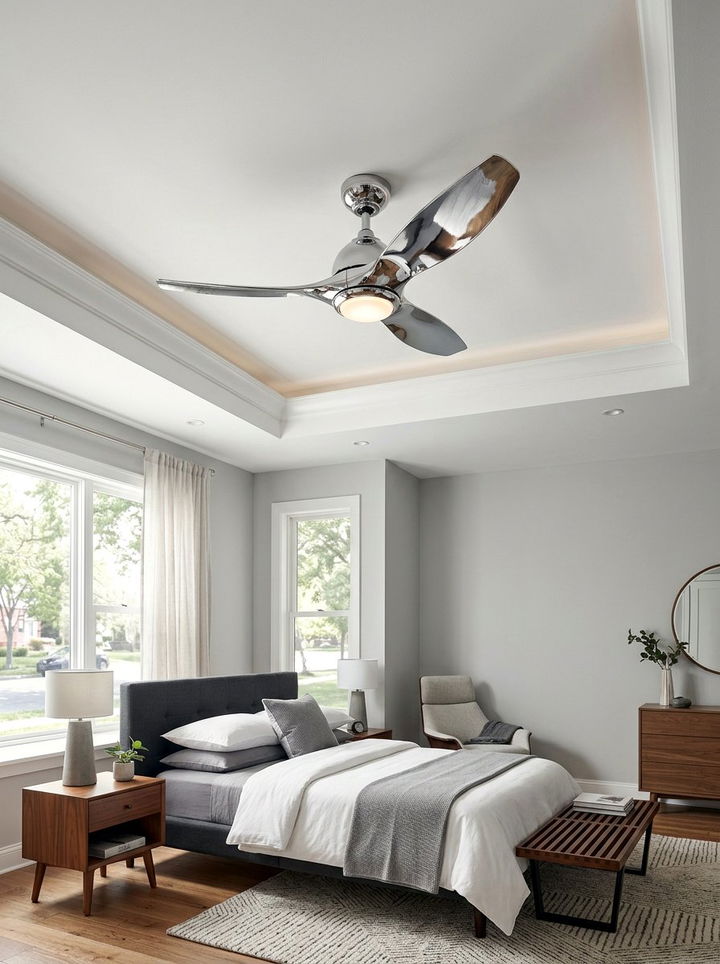 Chrome ceiling fan bedroom - 30 chrome accent bedroom ideas