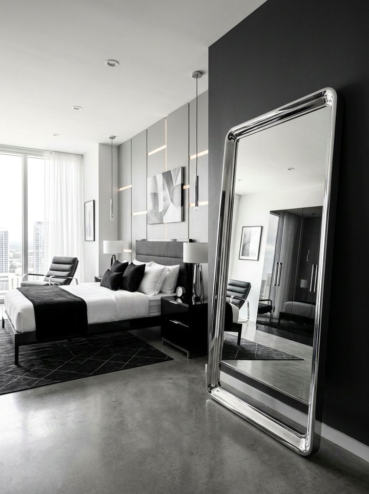 Chrome leaning floor mirror - 30 bedroom leaning mirrors