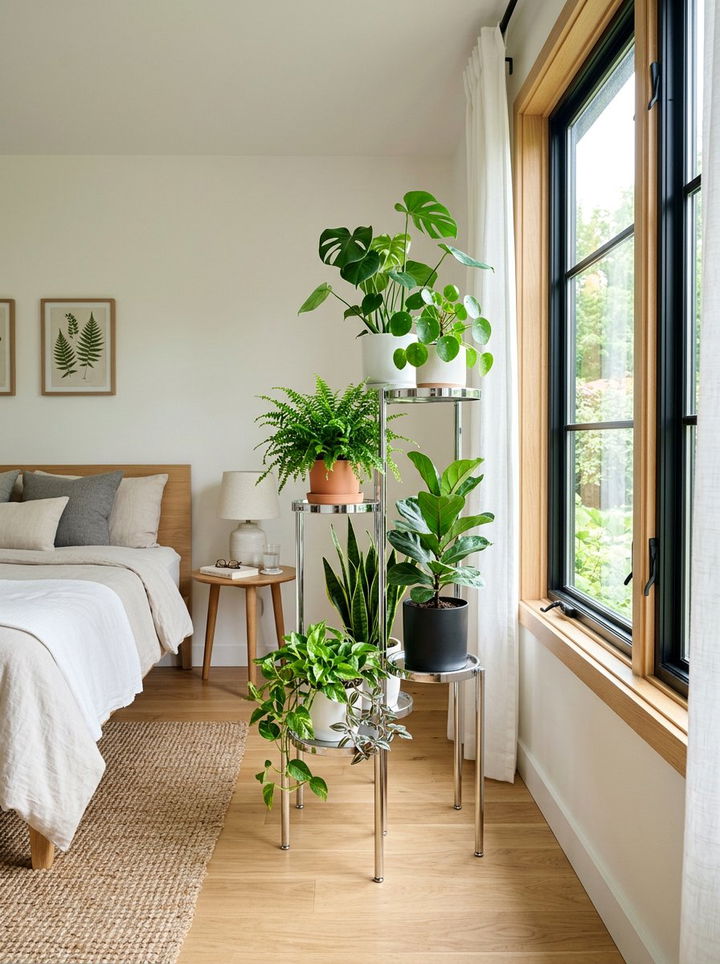 Chrome plant stand bedroom - 30 chrome accent bedroom ideas