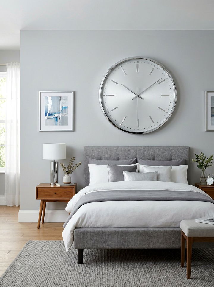 Chrome wall clock bedroom - 30 chrome accent bedroom ideas