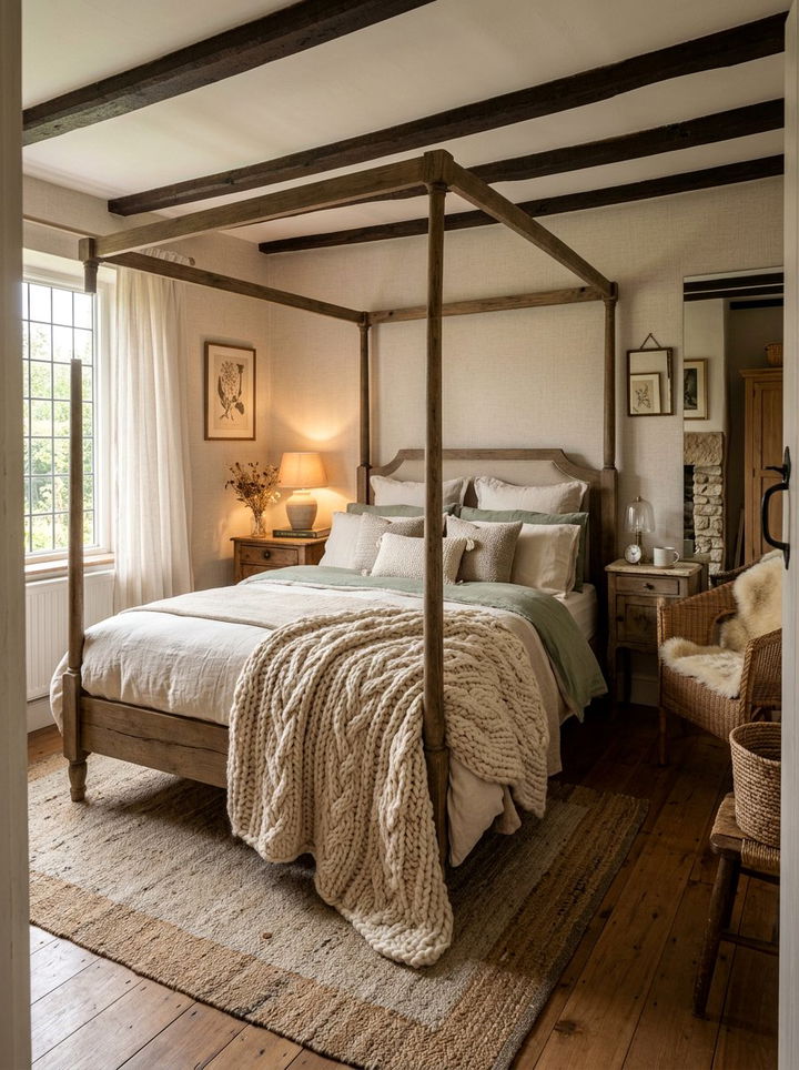 Chunky Knit Blanket - 30 country house bedroom ideas