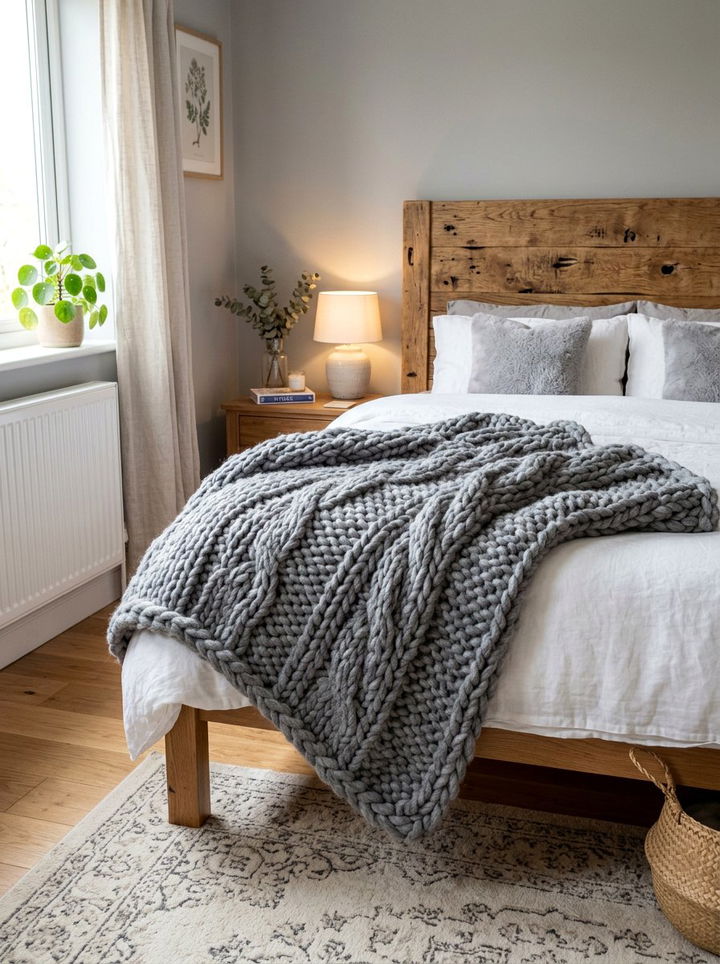 Chunky Knit Blanket - 30 rustic gray bedroom ideas