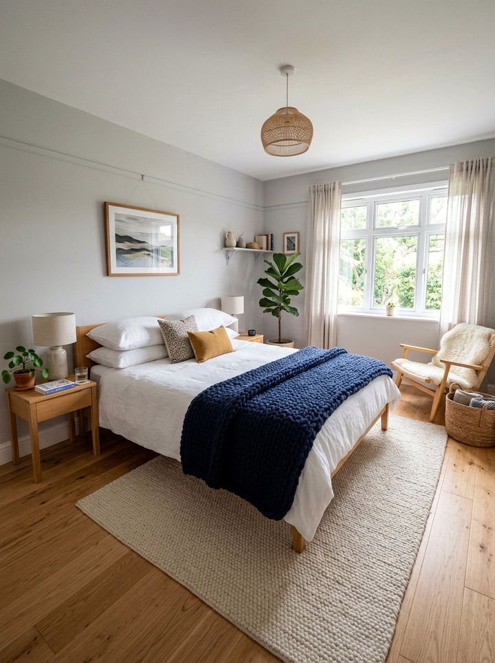 Chunky Knit Navy Throw Bedroom - 30 scandinavian navy bedroom ideas