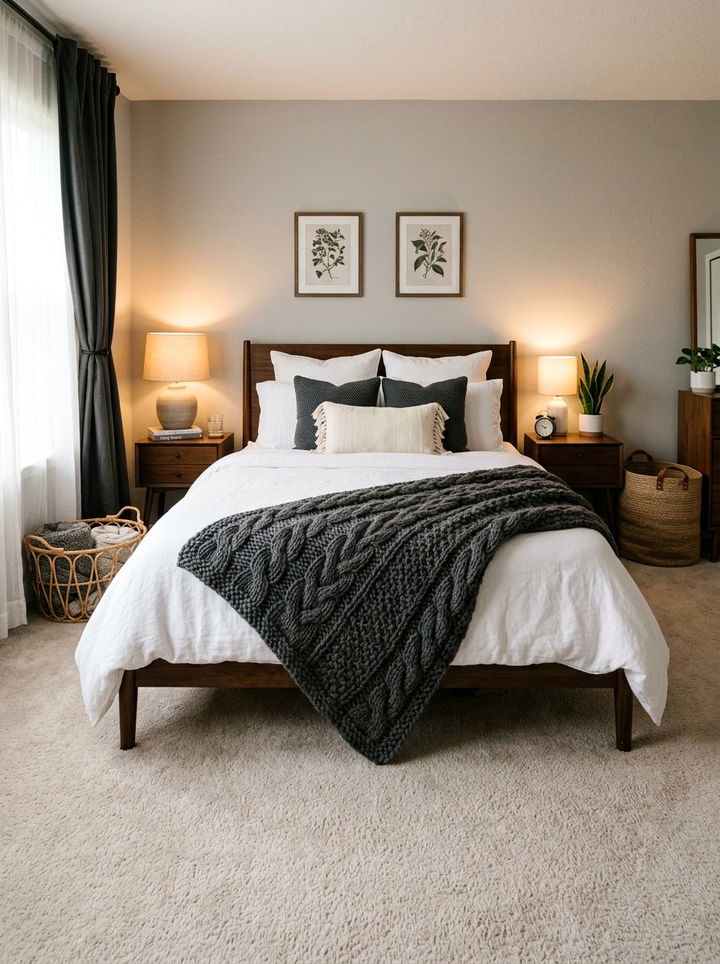 Chunky Knit Throw - 30 layered texture bedroom ideas