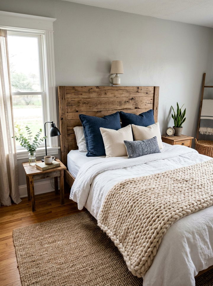 Chunky Knit Throw - 30 rustic navy bedroom ideas