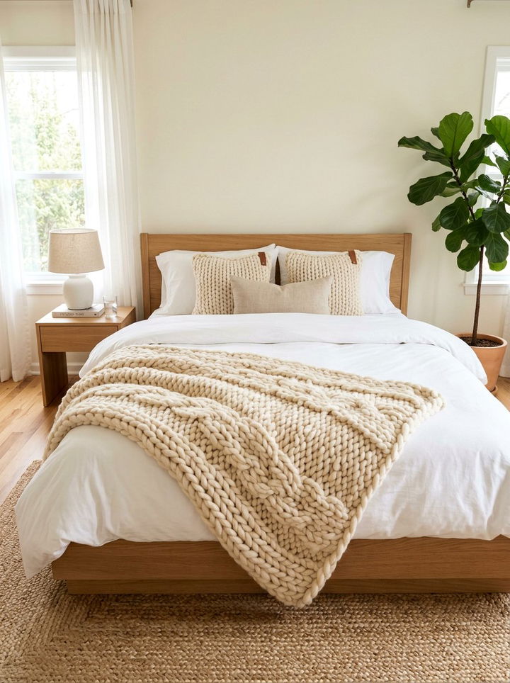 Chunky Knit Throw Bedding - 30 bedroom layered bedding ideas