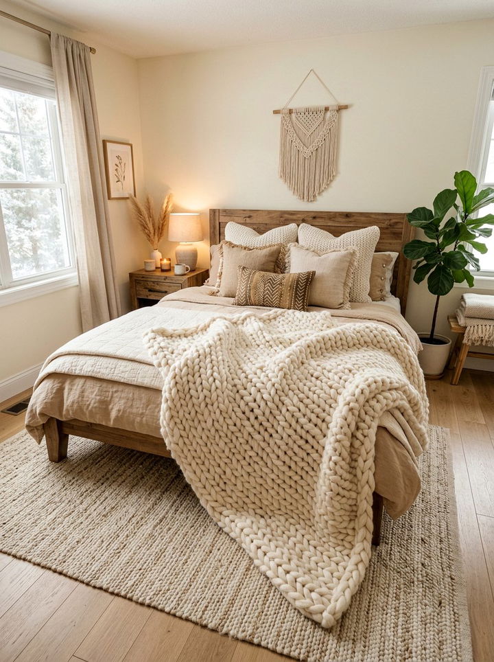 Chunky Knit Throw Bedroom - 30 bohemian cream bedroom ideas