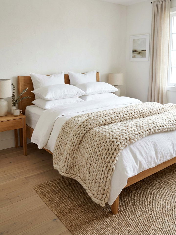 Chunky Knit Throw Blanket - 30 warm minimalist bedroom ideas