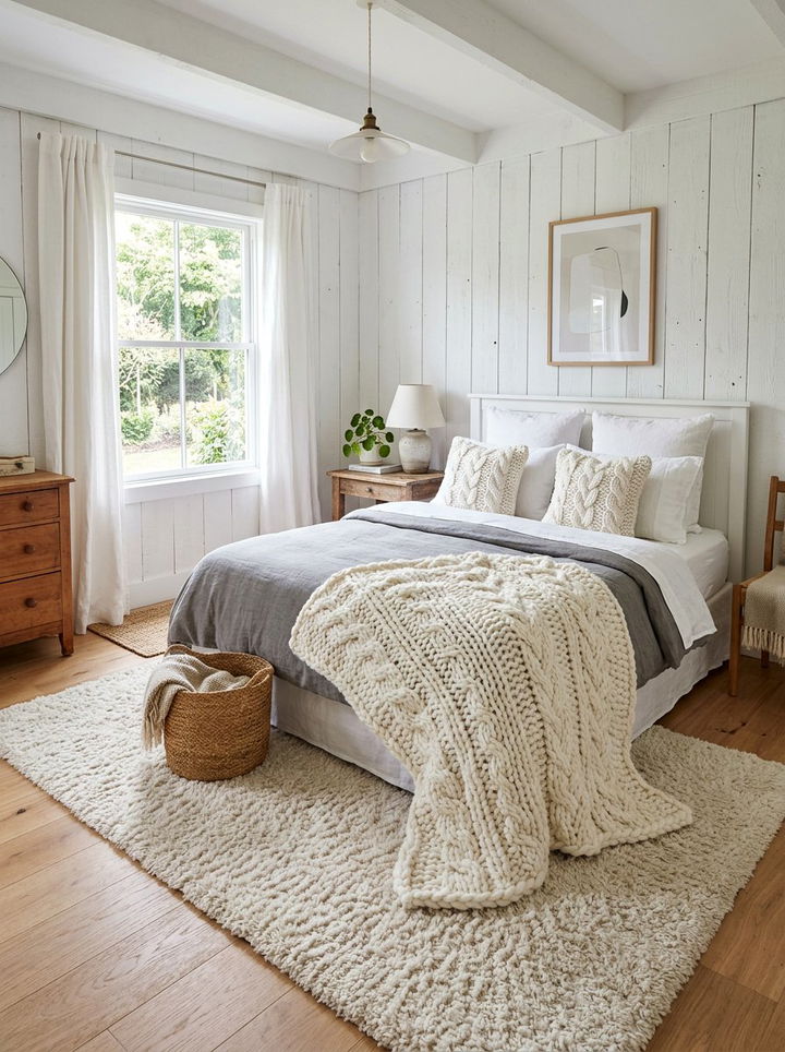 Chunky White Knit Throws - 30 warm white bedroom ideas