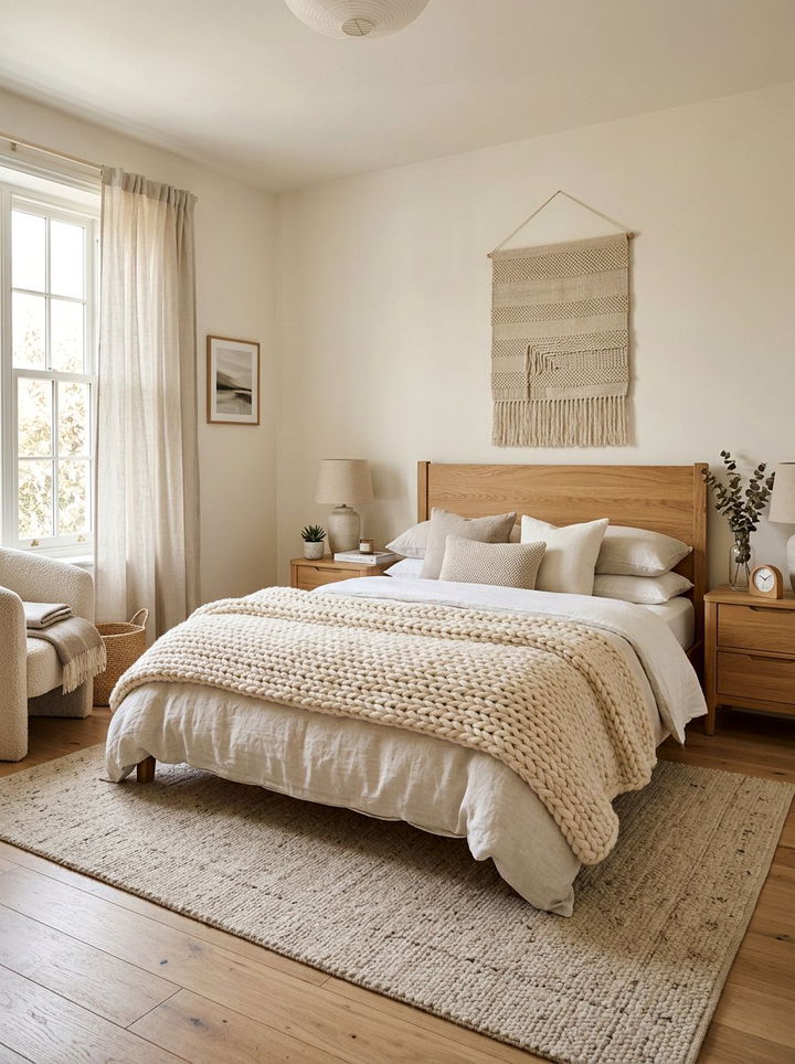 Chunky knit blanket - 30 cozy texture bedroom ideas