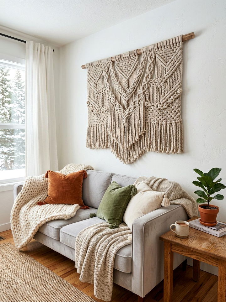 Chunky yarn macrame wall art - 30 bedroom macrame wall hangings