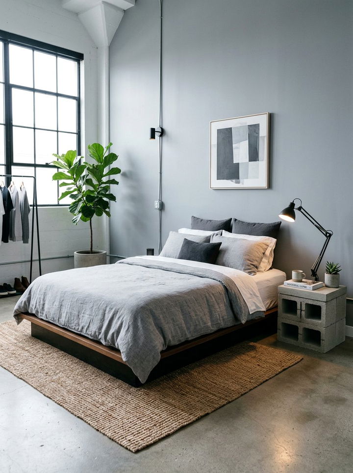 Cinder Block Nightstand - 30 industrial gray bedroom ideas