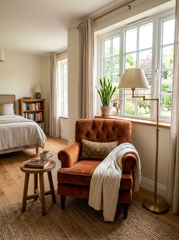 Cinnamon Velvet Armchair Bedroom Nook - 30 cinnamon bedroom ideas