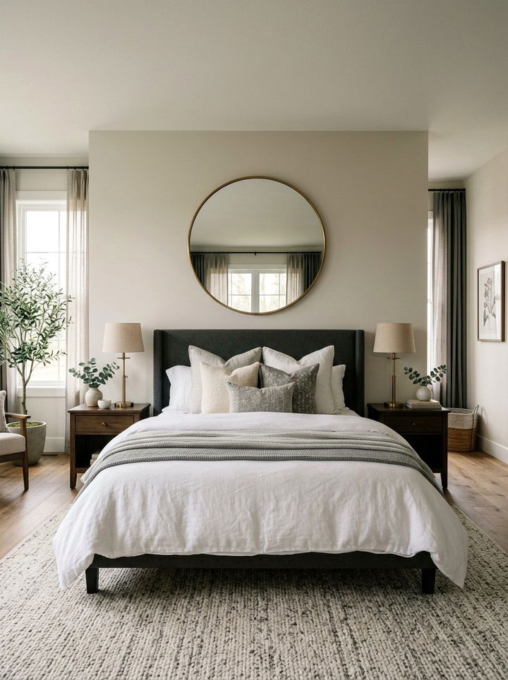 Circle Mirror Above Bed - 30 bedroom mirrors