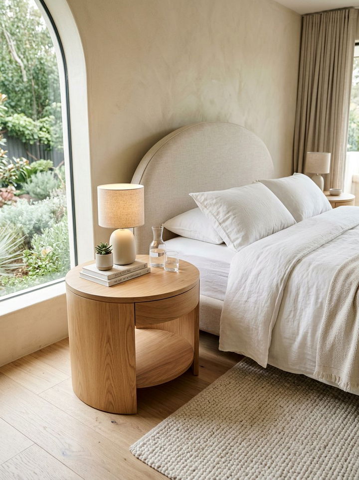 Circular Bedside Table - 30 spa bedroom ideas