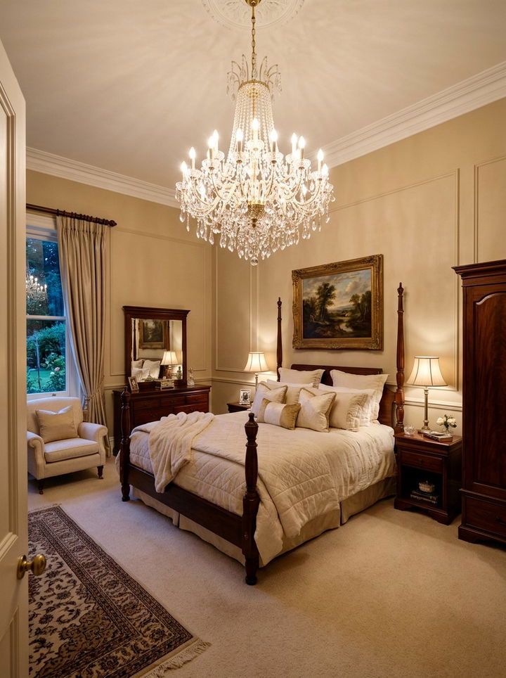Classic Crystal Chandelier Beige Bedroom - 30 traditional beige bedroom ideas