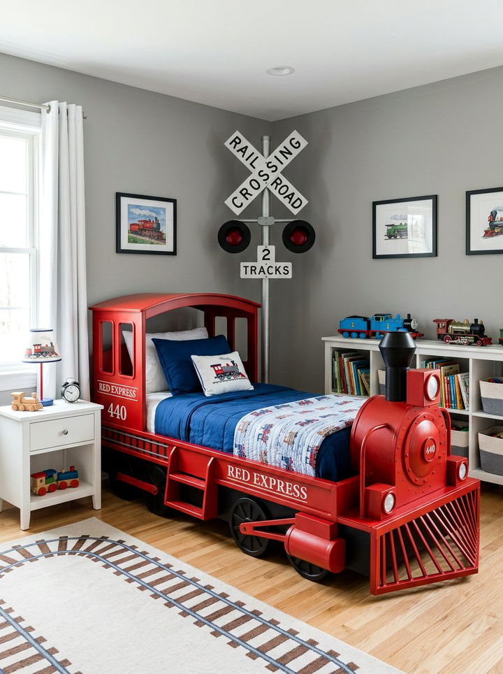 Classic Red Locomotive Bed - 30 train bedroom ideas