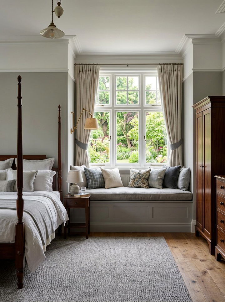 Classic grey window seat - 30 traditional grey bedroom ideas