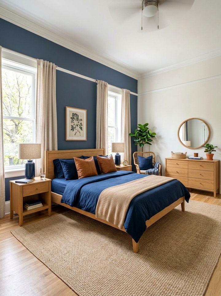 Classic navy and tan bedroom - 30 navy bedroom decor ideas