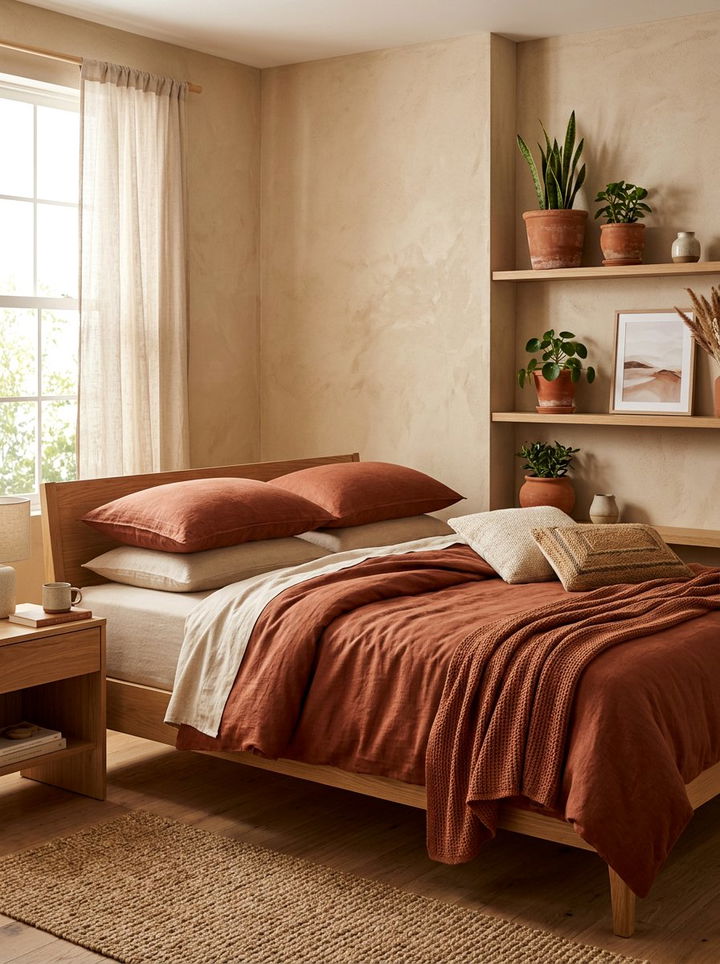 Clay colored linen sheets - 30 bedroom linen bedding ideas