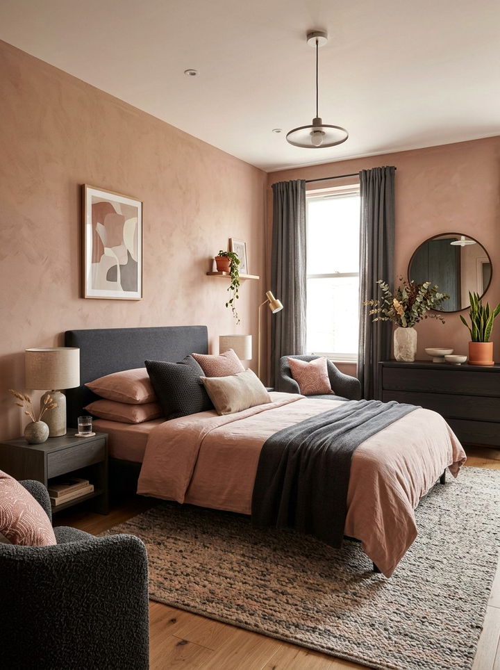 Clay pink bedroom walls - 30 nature inspired bedroom color ideas