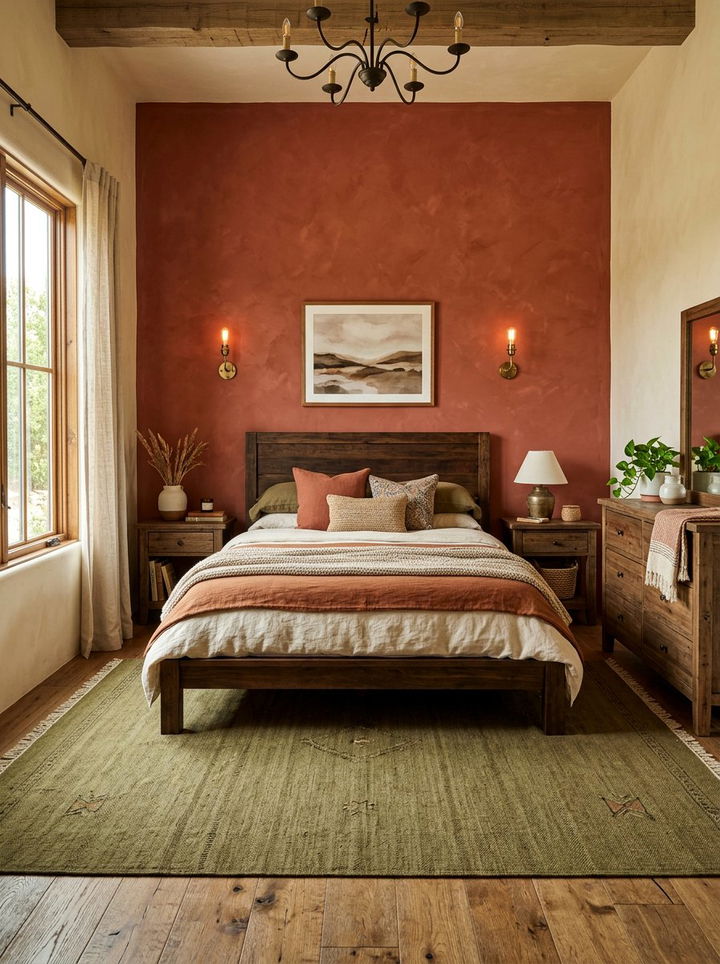 Clay red accents - 30 forest inspired bedroom color ideas