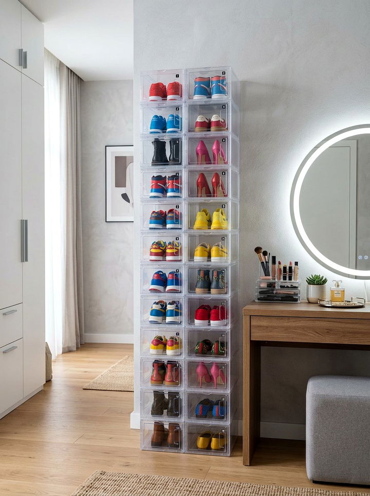 Clear Stackable Shoe Storage Boxes - 30 bedroom storage bins