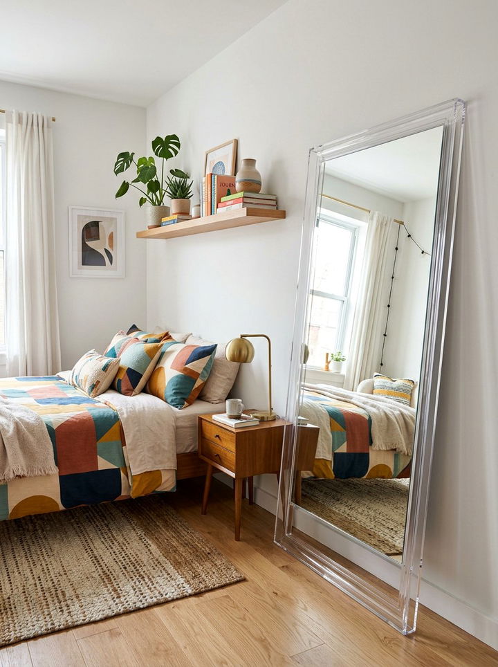 Clear acrylic floor mirror - 30 bedroom leaning mirrors