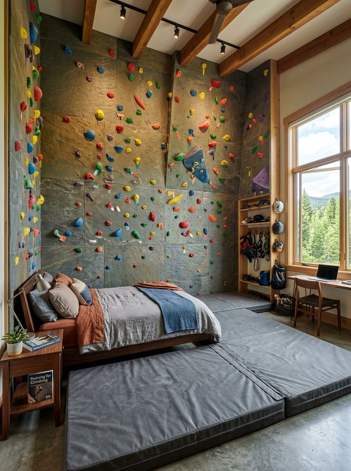 Climbing wall bedroom - 30 sports themed bedroom ideas