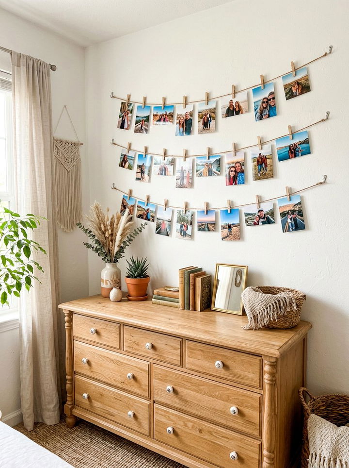 Clothespin Photo String - 30 bedroom photo displays