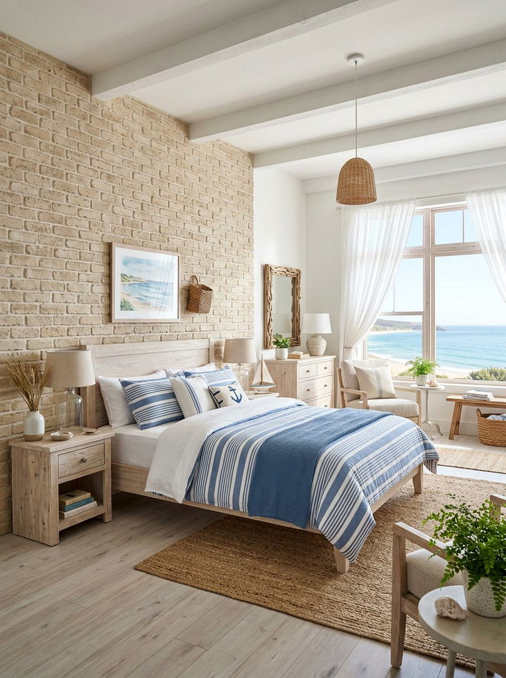 Coastal Bedroom Brick Wall - 30 bedroom brick wall ideas