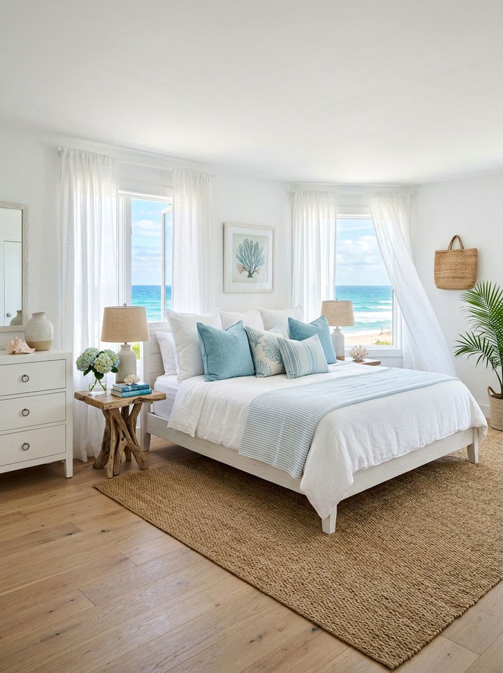 Coastal Bedroom White Interior - 30 bedroom white walls