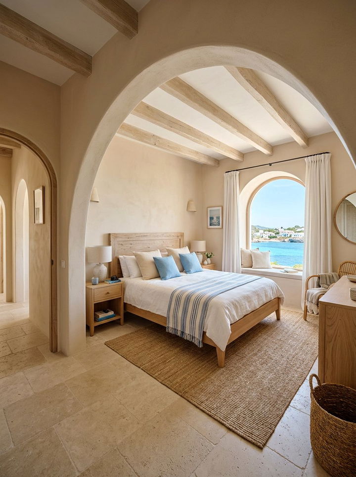 Coastal Bedroom With Arched Doorways - 30 coastal beige bedroom ideas