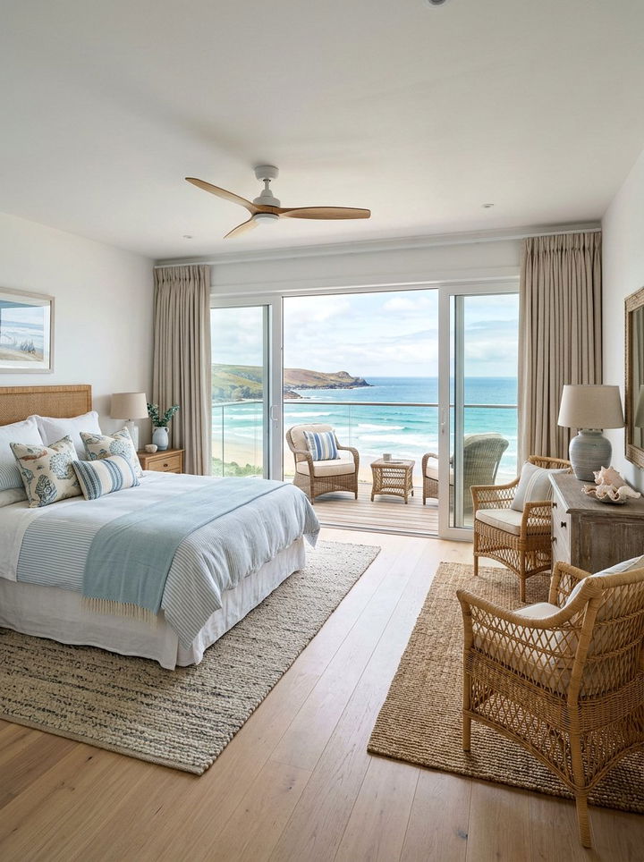 Coastal Bedroom With Balcony Access - 30 spacious bedroom ideas