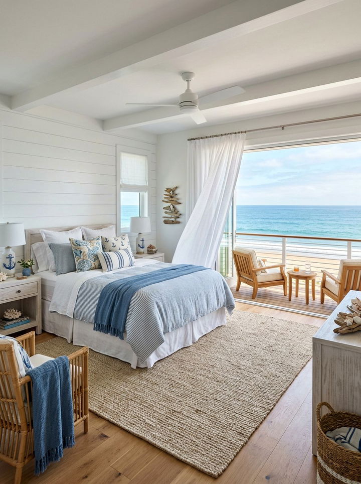 Coastal Bedroom With Balcony - 30 bedroom with balcony ideas