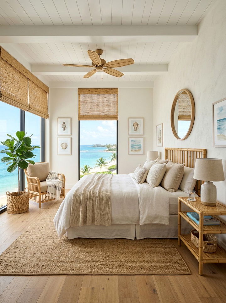 Coastal Bedroom With Bamboo Accents - 30 coastal beige bedroom ideas