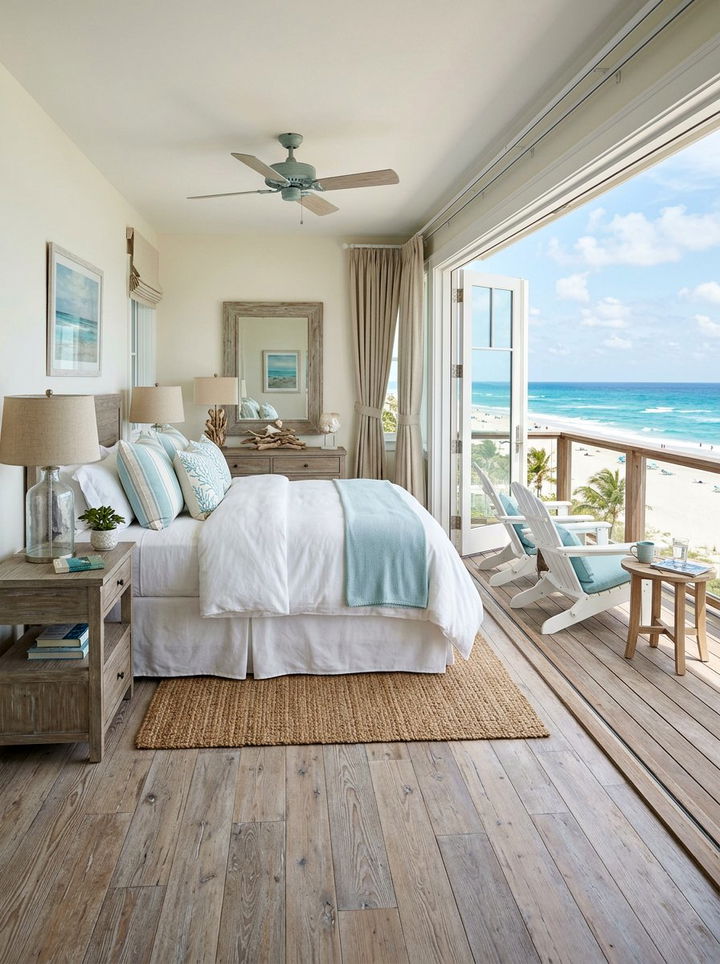 Coastal Bedroom With Beach View Balcony - 30 bedroom with terrace ideas