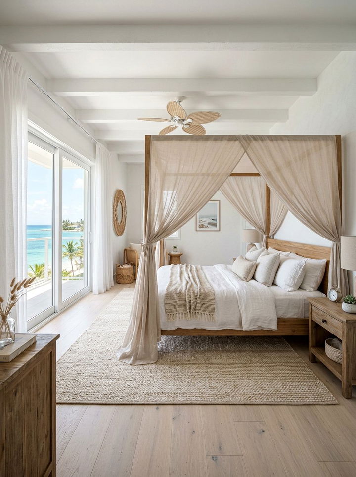 Coastal Bedroom With Canopy Bed - 30 coastal beige bedroom ideas