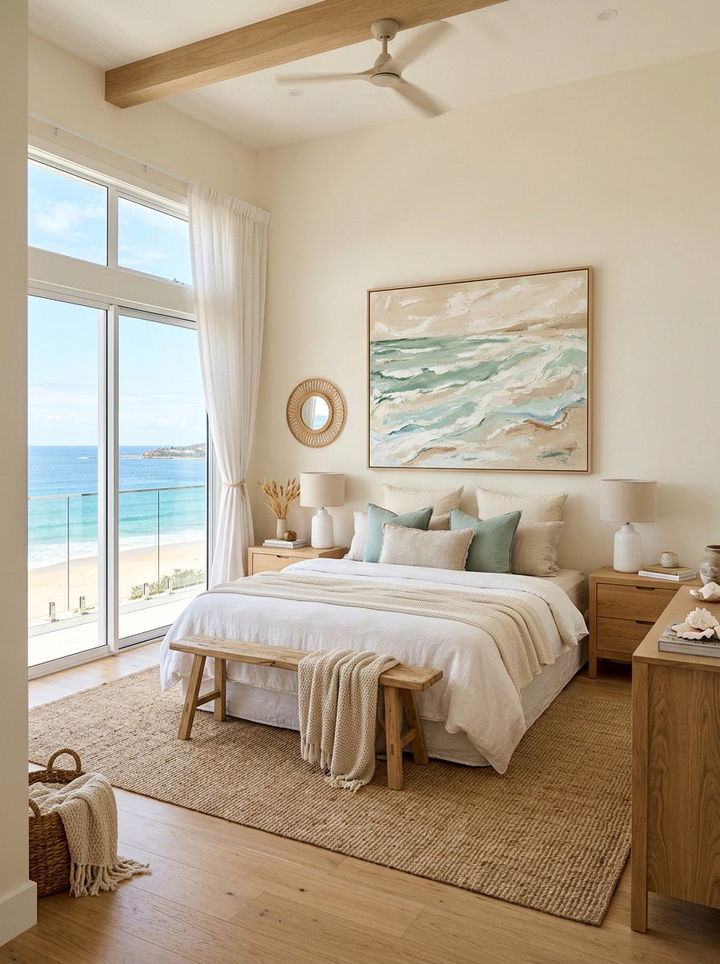 Coastal Bedroom With Coastal Art - 30 coastal beige bedroom ideas