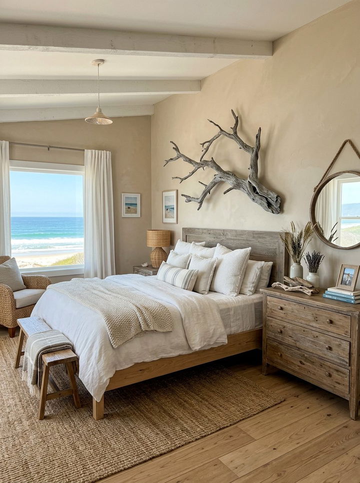 Coastal Bedroom With Driftwood Decor - 30 coastal beige bedroom ideas