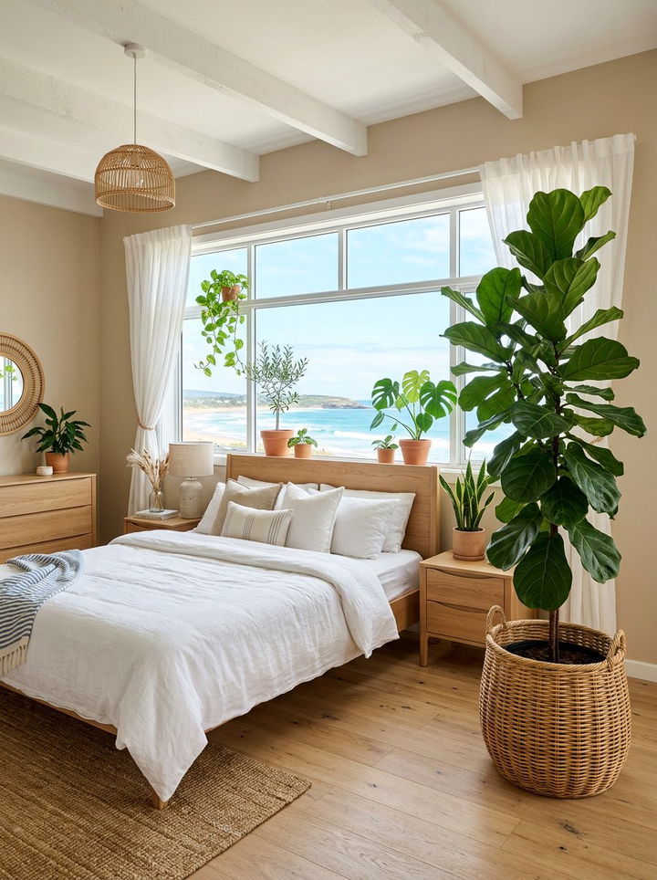 Coastal Bedroom With Indoor Plants - 30 coastal beige bedroom ideas