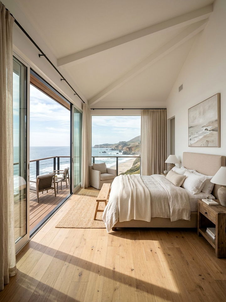 Coastal Bedroom With Large Windows - 30 coastal beige bedroom ideas