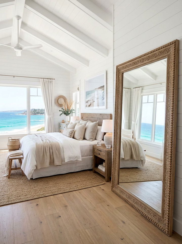 Coastal Bedroom With Mirror Accents - 30 coastal beige bedroom ideas