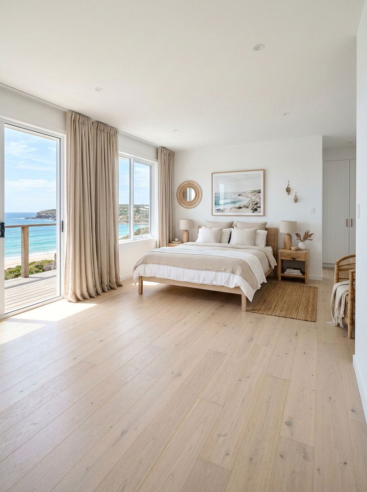 Coastal Bedroom With Pale Wood Floors - 30 coastal beige bedroom ideas